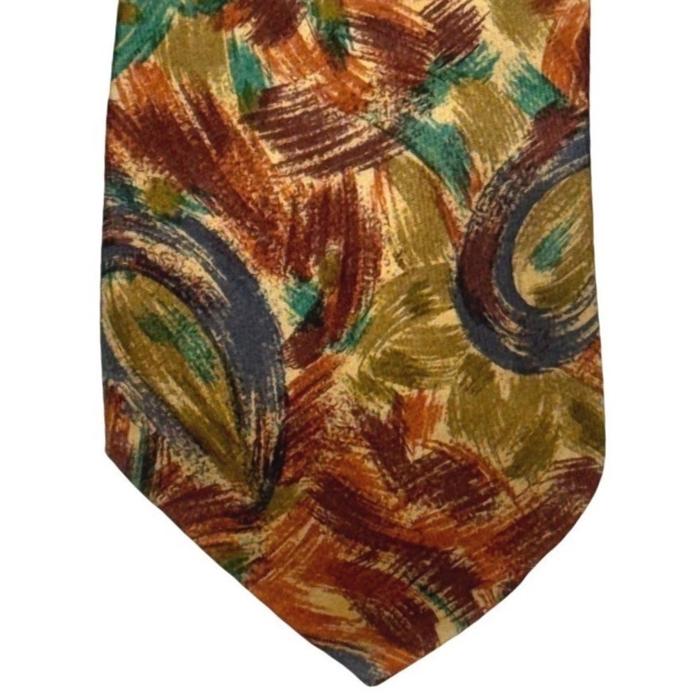 Barneys New York Mens Silk Tie Abstract Paisley Brown Green Made in Italy